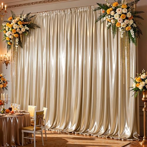 Champagne Gold Satin Backdrop Curtains 8 Panels - Glitter Photo Drapes for Baby Shower, 40x10FT Shimmer Back Drop Cloth, Wrinkle Free for Birthday Party Prom Wedding Photoshoot Background - Image 2
