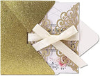 50Pcs Laser Cut Wedding Invitation With Glitter Envelopes And Ribbons Blank Personalized Card Invitaciones Para quinceañera Birthday Baby Shower Christmas Party Bridal Shower (Gold) - Image 5