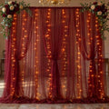 30×10ft Burgundy Tulle Backdrop Curtain with Lights String for Parties, Sheer Photo Backdrop Curtains for Wedding Party Photography Background by WishCare
