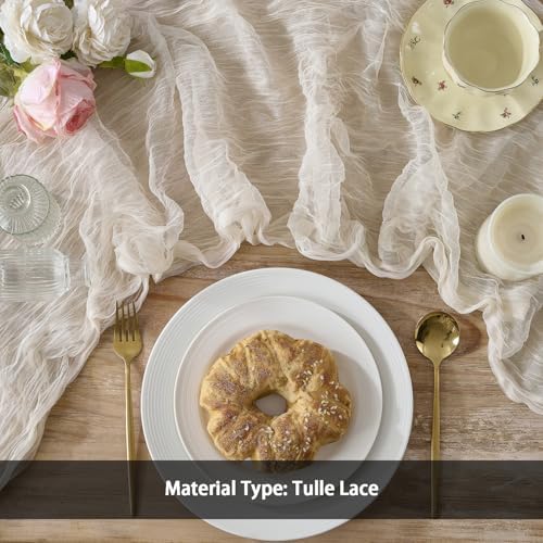 12 Pack Cream White Cheesecloth Table Runners, 120 Inch 10Ft Ivory Gauze Table Runner for Wedding Birthday Party Baby Shower Decorations - Image 4