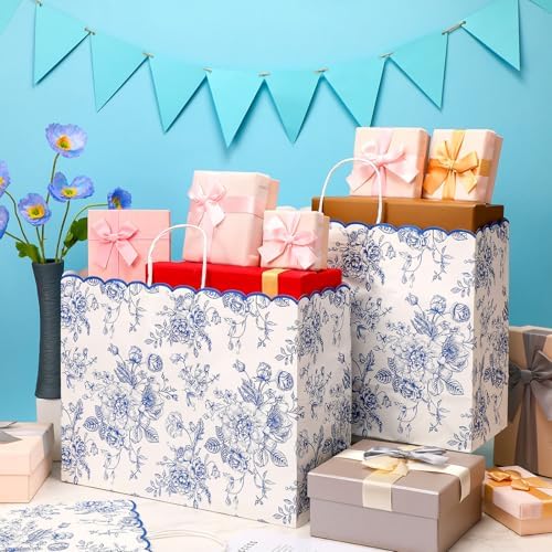 Kolldenn 24 Pcs Blue Floral Gift Bags with Handles, 16x6x12 In - Image 2