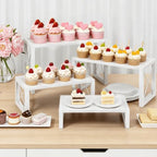 ELITEROO Tiered Display Stand, Wooden 4 Tier Display Risers, Nesting Cupcake Stand for Dessert, Food, Cupcake, Collectibles, Buffet Table, and Market Vendor Events Retail Shelf Organizer, White - Image 3