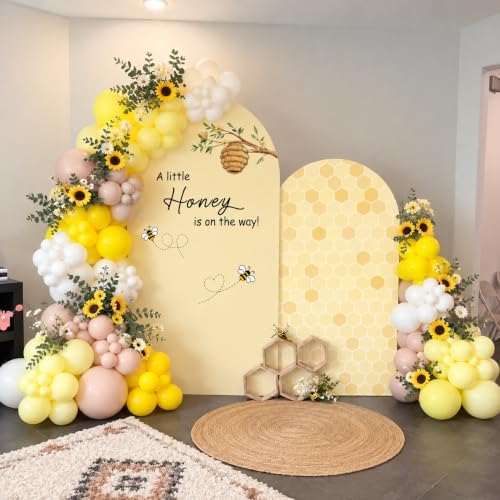Honey Bee Arch Backdrop Cover Set of 2 BeeTheme Baby Shower Spandex Arch Covers for Gender Reveal Baptism Birthday Party Decoration (Yellow,7.2FT & 6.6FT) - Image 4