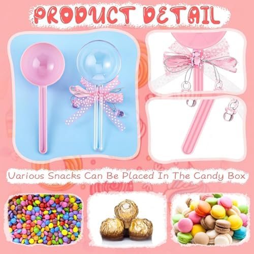 30 Pcs Rattle Party Favors Shower Bottles with Bow Crystal Bear Pacifier Ornament Pink Fillable Rattle Plastic Candy Bottle and 56 Thank You Label Stickers for Birthday Gift Decoration - Image 3