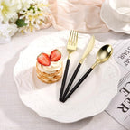Goodluck 300PCS Black Gold Plastic Silverware Set for 100 Guests - Image 5