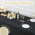gogoparti 8 Pack Spandex Black Fitted Table Cloth for 6ft Rectangle Tables Black Stretch Tablecloth Table Covers Skirt Banquet Wrinkle Free Tablecloths for Parties Wedding - Image 7