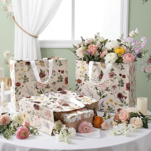 Abbylike 30 Pcs Retro Wildflowers Gift Bags Reusable Tote for Birthday - Image 6