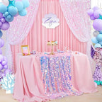 QueenDream Mermaid Tablecloth Pink Payette Sequin Tablecloth for Birthday Ocean Themed Party Princess Girl Baby Shower Decorations 51x35 Inch - Image 2