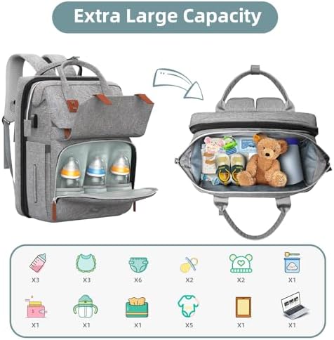 ISMGN Diaper Bag Backpack with Changing Station, Baby Shower Gifts, Grey - Image 2