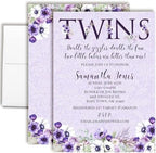 Amanda Creation Custom Baby Shower Invites Violet Baby Girl Twin Shower Invitations 20 5x7 Custom Personalized Violet Flower Baby Shower Invites With Envelopes by AmandaCreation