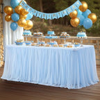 Wish Care 2 Pack Baby Blue Tulle Table Cloth for 6 Foot Rectangle Tables Wrinkle Free Stretch 6ft Light Blue Tablecloths Tutu Skirt Ruffle Fitted Table Cover for Birthday Baby Shower Party Tablecloth - Image 6