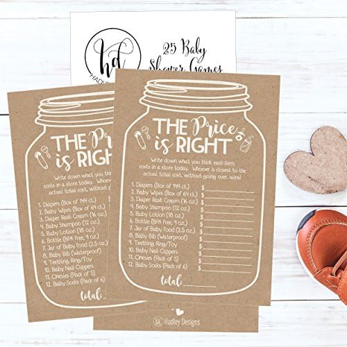Hadley Designs Hilarious Baby Shower Games Set – 25 The Price is Right Baby Shower Game Cards for 25 Guests, Gender Neutral and Fun for Boys & Girls (Rustic) (Pack of 2) - Image 4