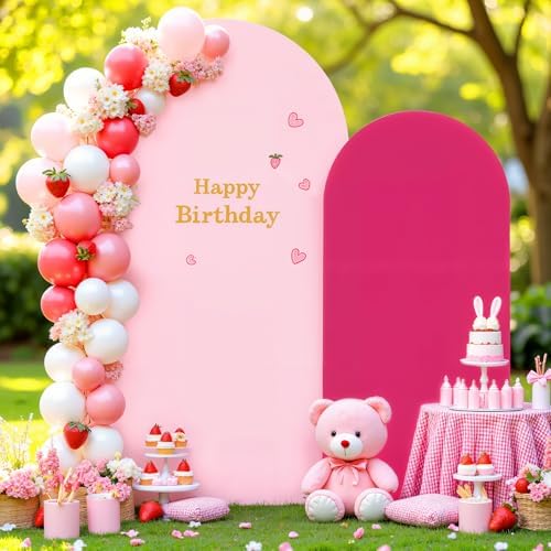 Hot Pink and Light Pink Arch Backdrop Cover 7.2FT 6FT Wedding Arch Covers Set of 2 Double-Color Arch Covers Stretchy Backdrop Spandex Fitted Fabric Backdrops for Party Baby Shower Birthday Decoration - Image 2