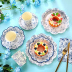 Pickmesh 252 Pcs Blue Floral Tea Party Supplies for 36 Guests Blue and White Porcelain Paper Disposable Dinnerware Floral Teacups with Handle and Saucers Set for Tea Party Decorations Birthday Wedding - Image 4