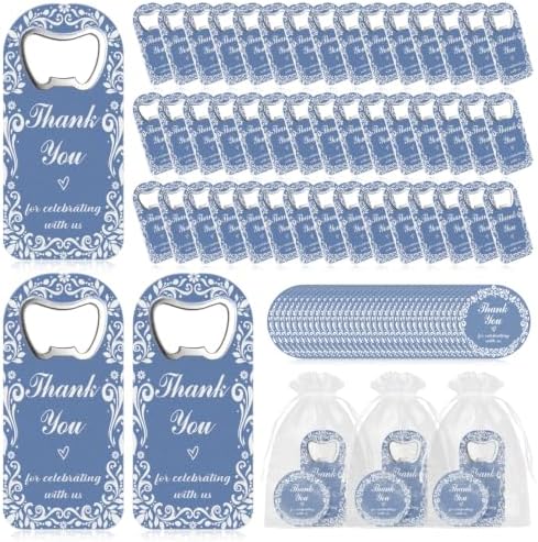 50 Set Wedding Favors for Guests Cielito Lindo Party Favors Blue Fridge Magnet Bottle Opener Thanks Cards with Organza Bags Wedding Thank You Gifts Bulk for Bridal Baby Shower Decorations by Stuffygreenus