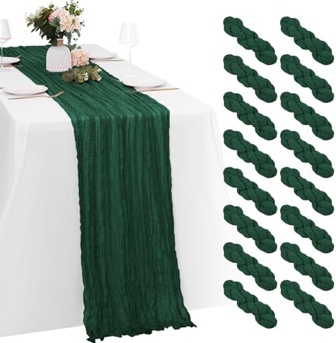 16 Pack Emerald Green Cheesecloth Table Runners 20x120 Inch Gauze Table Runner Cheese Cloth 10FT Green Table Runner Rustic Sheer Runner for Wedding Baby Shower Birthday Party Table Decor by Yorcari