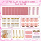 Baby Shower Prizes for Game Winners Baby Shower Games Prizes Ceramic Mugs with Metal Spoons Woven Coasters Notebooks Scented Candles Gift Bags Wedding Bridal Shower Favors for Guests (8, Pink) - Image 4