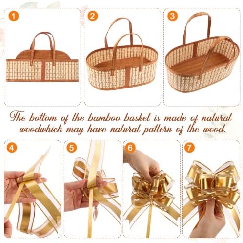 3 Set Baskets for Gifts Empty, Large Woven Bamboo Gift Basket with Handle - Image 4
