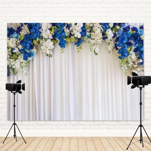 12x8ft White Wedding Backdrop White Blue Floral Flowers Photography Background Bride Groom Ceremony Party Bridal Shower Banner Decorations Engagement Proposal Portrait Photo Booth Prop - Image 4