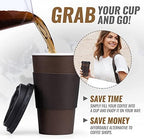 Promora 8 oz Brown Disposable Coffee Cups with Lids & Sleeves, Hot Coffee Cup Sleeves Disposable, Premium Insulated To Go Coffee Paper Cups with Lids & Sleeves (8 oz, Pack of 200) Brown and Black - Image 6