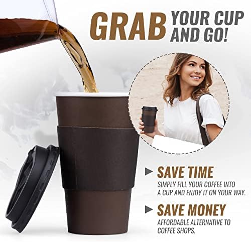 Promora 8 oz Brown Disposable Coffee Cups with Lids & Sleeves, Hot Coffee Cup Sleeves Disposable, Premium Insulated To Go Coffee Paper Cups with Lids & Sleeves (8 oz, Pack of 200) Brown and Black - Image 6