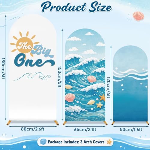 3Pcs The Big 1st Birthday Arch Backdrop Cover,Beach Party Decorations - Image 3