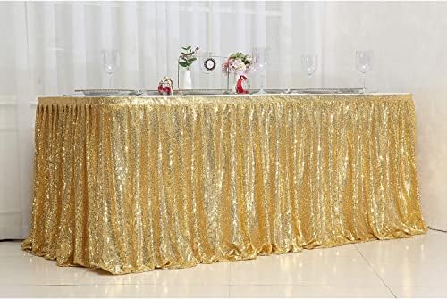 PartyDelight Gold Sequin Table Skirt 14ft Long x 30 Inch High - Image 4