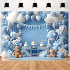 Blue Hot Air Balloon Bear Baby Shower Birthday Backdrop Newborn Baby Blue Birthday Background Party Decoration for Boys Girls Perfect for Indoor/Outdoor Parties, Weddings & More (A, 8x6feet) - Image 5