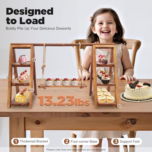 Wooden Cake Cupcake Swing Stand,3 Tiered Serving Tray Farmhouse Dessert Food Farmhouse Display Stands for Tea party,Birthday, Wedding, Events decorations - Image 5