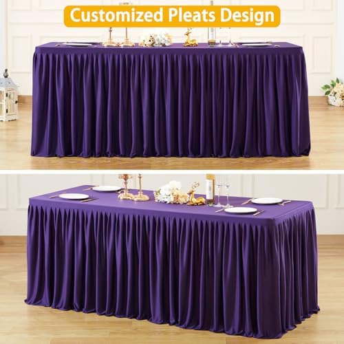 Wish Care Dark Purple Polyester Table Clothes for 8 Foot Rectangle Tables, Wrinkle Free Fitted Table Cover with Pleated Ruffle Table Skirt for Birthday Party Wedding Trade Show Event Display - Image 4
