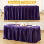 Wish Care Dark Purple Polyester Table Clothes for 4 Foot Rectangle Tables, Wrinkle Free Fitted Table Cover with Pleated Ruffle Table Skirt for Birthday Party Wedding Trade Show Event Display - Image 4