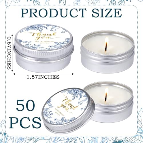 MTLEE 50 Pcs Blue Floral Wedding Candles Gift Favors for Guests 1 Oz - Image 6