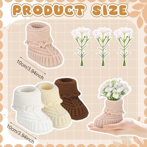 4 Set Knitted Baby Booties for Centerpieces, Baby Shower Centerpieces - Image 2