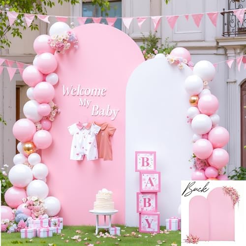 White Pink Arch Backdrop Cover Set of 2 Party Wedding Arch Covers Stretchy Backdrop 7.2FT 6FT Decorations Baby Shower Bridal Shower Photo Birthday Arch Stand Cover Spandex by LittleFunny