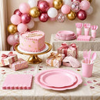350 Pcs Pink Decagonal Paper Plates and Napkins Set, Disposable Party Supplies for 50 Guests Include 9" & 7" Scalloped Paper Plates, Cups, Napkins, Cutlerys for Baby Shower, Bridal Shower, Wedding - Image 3