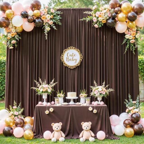 Brown Backdrop Curtain for Parties Wedding Wrinkle Free Brown Photo Curtains Backdrop Drapes Fabric Decoration for Birthday Party Baby Shower 5ft x 7ft,2 Panels - Image 3