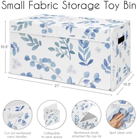 Sweet Jojo Designs Floral Leaf Boy or Girl Small Fabric Toy Bin Storage Box Chest For Baby Nursery or Kids Room - Blue Grey and White Boho Watercolor Botanical Flower Woodland Tropical Garden - Image 6