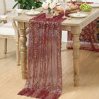 Artoid Mode 10Pcs Burgundy Gauze Gold Table Runner 10FT, Glitter Metallic Foil Sheer Dining Wedding Anniversary Holiday Table Decor for Home Party - Image 7