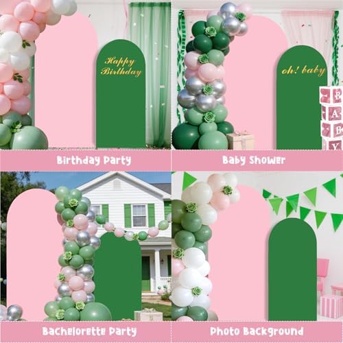 Pink and Green Arch Backdrop Covers Set of 2(7.2Ft, 6Ft), Spandex Fitted Chiara Arch Stand Covers Backdrops for Wedding Baby Shower Birthday Graduation Photo Booth Props(Only Cover) - Image 2