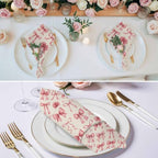 Pink Ribbon Bow Cloth Napkins Set of 8, Fantasy Sweet Bows Abstract Vintage Beige Washable Reusable Dinner Cocktail Napkin for Kitchen Party Wedding Banquet Holiday Baby Shower Table Decor - Image 3