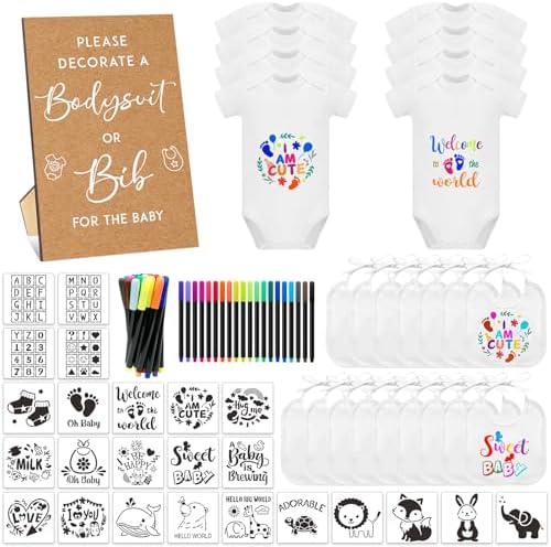 69 Pcs Baby Bib Bodysuit Baby Shower Set Baby Shower Game Sign Baby Feeder Bib Newborn Bodysuit Fabric Marker by SytuHete