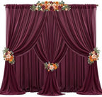 30ft x 10ft Burgundy Backdrop Curtains, Wrinkle-Free Sheer Chiffon Fabric Photo Backdrop Drapes for Wedding Arch Party Ceremony Stage Photography Decorations by WishCare