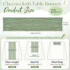 Showgeous 20 Pack Sage Green Cheesecloth Table Runner, 17 x 108 Inches - Image 2