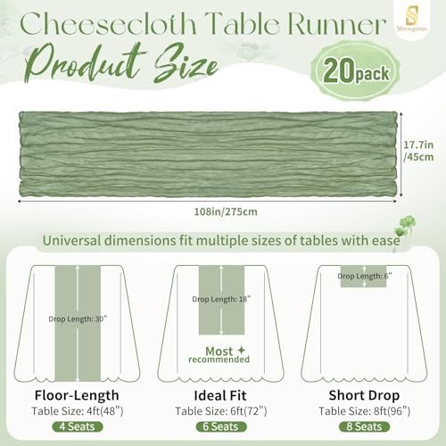 Showgeous 20 Pack Sage Green Cheesecloth Table Runner, 17 x 108 Inches - Image 2