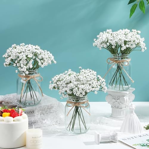 Zeyune 12 Sets Mason Jars with Flower for Table Decor, Baby's Breath - Image 3