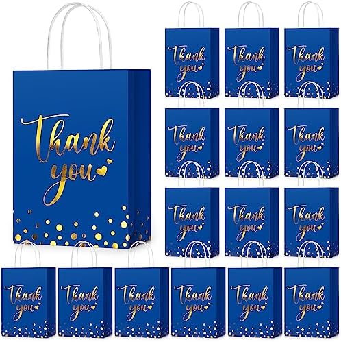 PerKoop 60 Pack Thank You Paper Gift Bags, Classic, Royal Blue by PerKoop