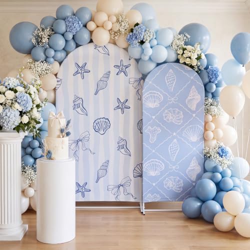 Mindsoft 2 Pcs Arch Backdrop Cover 6ft and 7.2ft Spandex Stand Cover for Baby Shower Birthday Wedding Bridal Shower Party Decorations (Light Blue,Seashell) - Image 4
