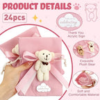 Shinylin 24 Pcs Bear Gift Bag Bulk for Baby Shower Guest Favor 5.3 x 7.1 Inches Candy Cute Plush Bear Drawstring Bag with Bow Thank You Acrylic Sign for Baby Boy Girl Party Decorations(Pink) - Image 3