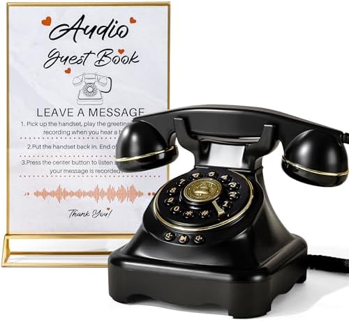 Audio Guest Book Wedding Phone with One-Touch Playback & Adjustable Volume for Wedding, Anniversary, Birthday Parties, Baby Shower(Black S1) by FiayaComVintageTelephone
