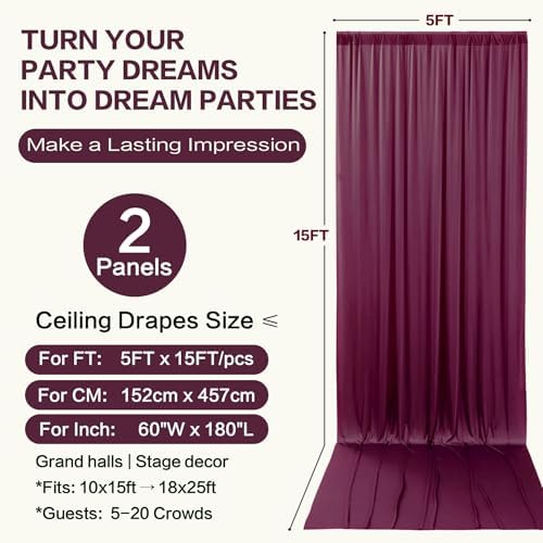 10ft×15ft Burgundy Backdrop Curtain for Wedding Parties - Image 6